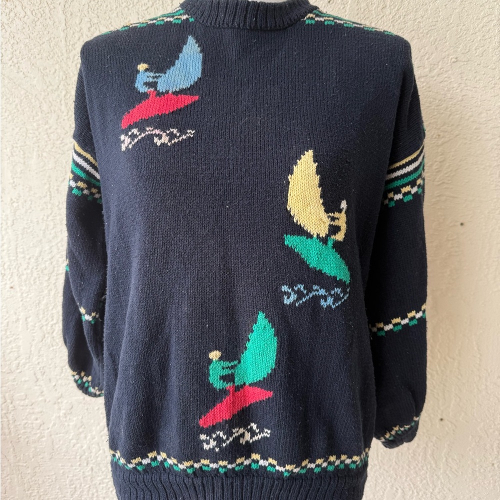 Sylvia Connell Knitwear Sweater Ireland Sailing Boats Art. Blue. Women’s long